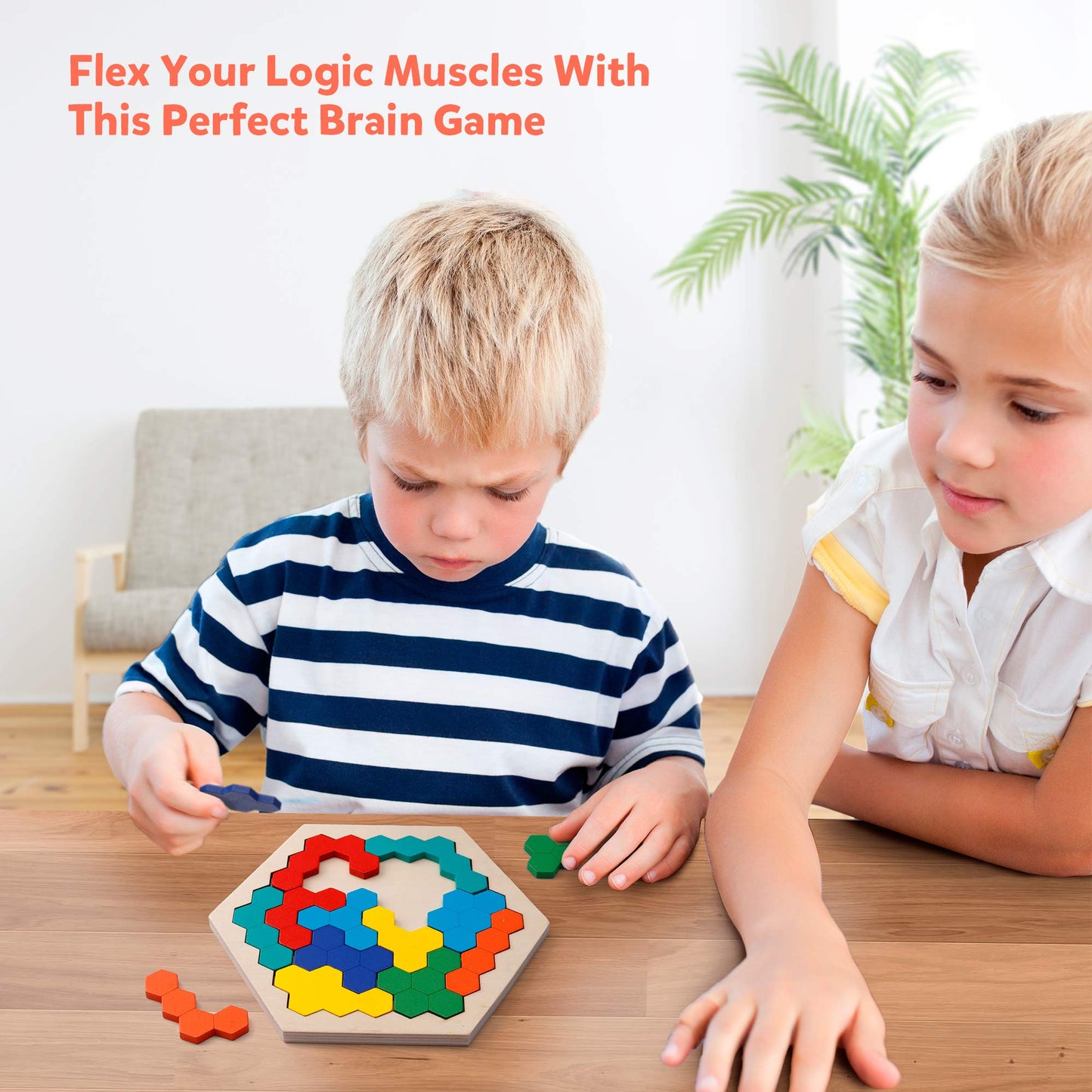 Coogam Rompecabezas hexagonal de madera para niños y adultos – Bloque de patrón de forma Tangram Brain Teaser Toy Geometría Lógica IQ Juego STEM Montessori Regalo educativo para todas las edades Desafío