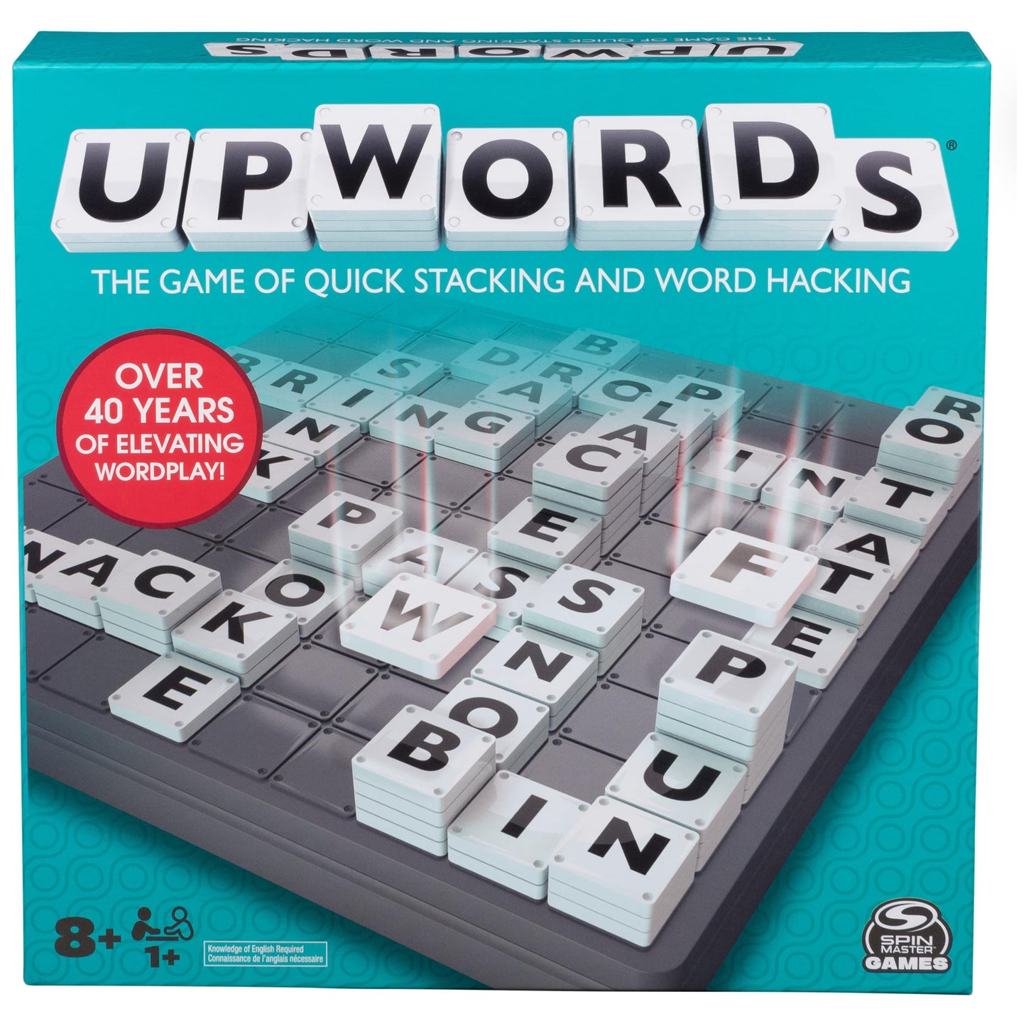 Upwords, juego de palabras con fichas de letras apilables y tablero de juego giratorio, nueva versión 2023 | Juegos para la noche de juegos en familia | Juegos familiares, para adultos y niños de 8 años en adelante