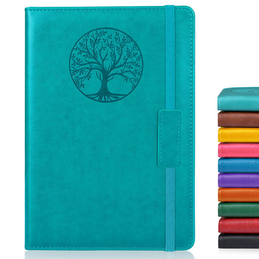 Biuwory Cuaderno forrado para mujeres y hombres, 256 páginas A5, diarios de cuero de tapa dura para escritura, viajes, negocios, trabajo y escuela, cuadernos universitarios con rayas para tomar notas, bloc de notas de diario de 5,7" × 8,3" (azul)