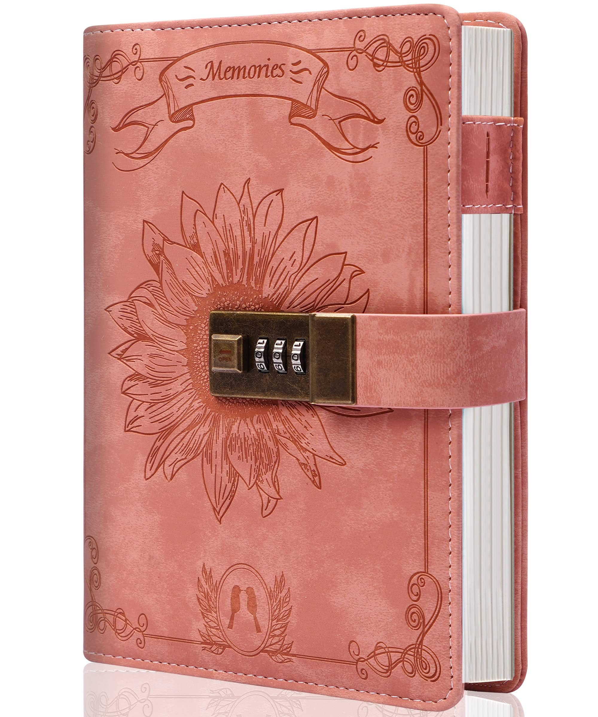 Leather Journal With Lock Handmade Rose Embossed Diary For