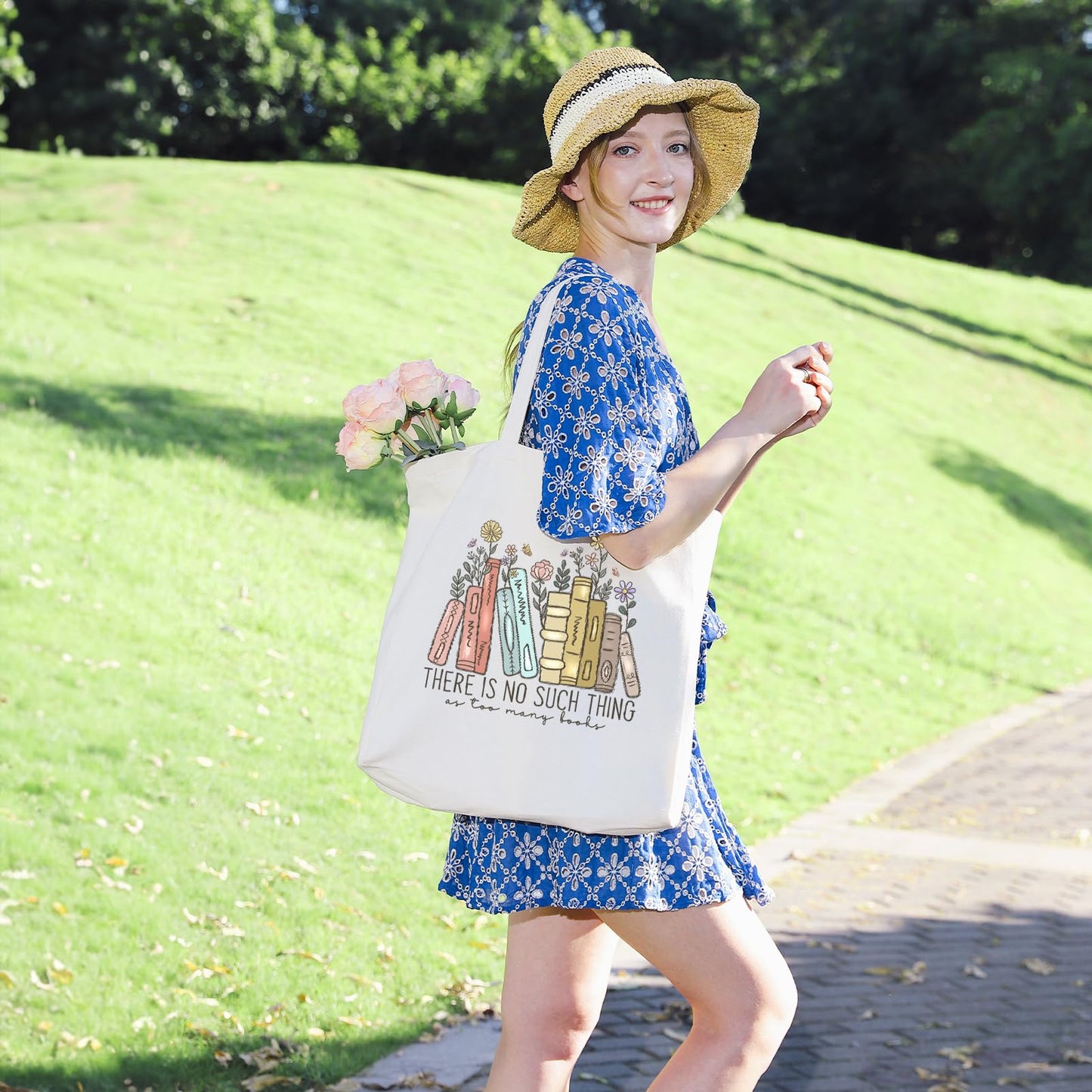 Bolsa de lona LEADO con bolsillos para libros, ideal para adultos, ideal para amantes de la lectura, Día de la Madre, cumpleaños y para mujeres. Ideal para bibliotecarios, lectores y amantes de los libros.