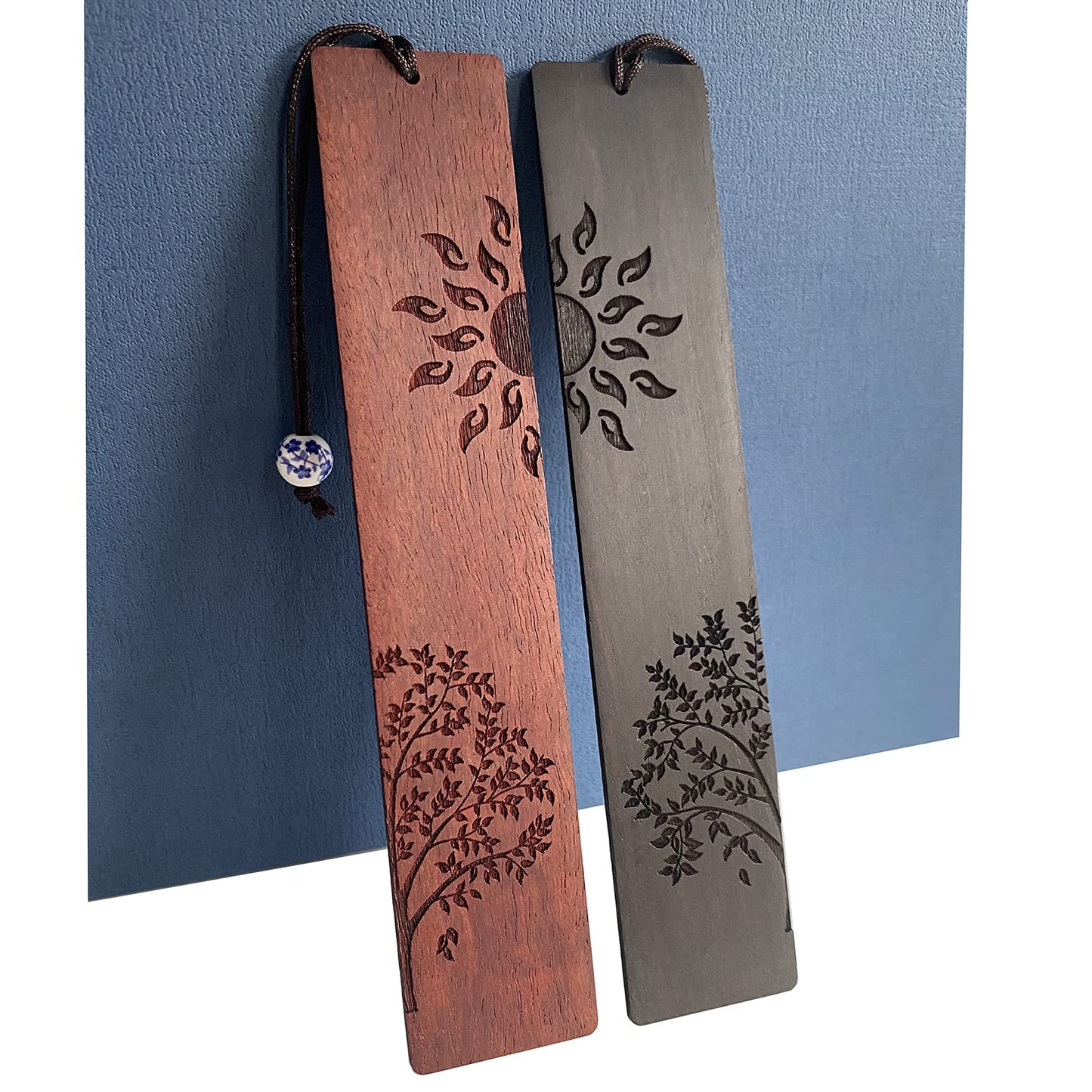 Marcapáginas de madera, regalo único para hombres y mujeres, accesorios para marcapáginas (sol y árbol), 2 uds.