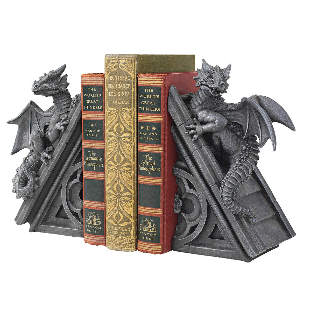 Design Toscano Sujetalibros escultóricos con dragones de castillo gótico