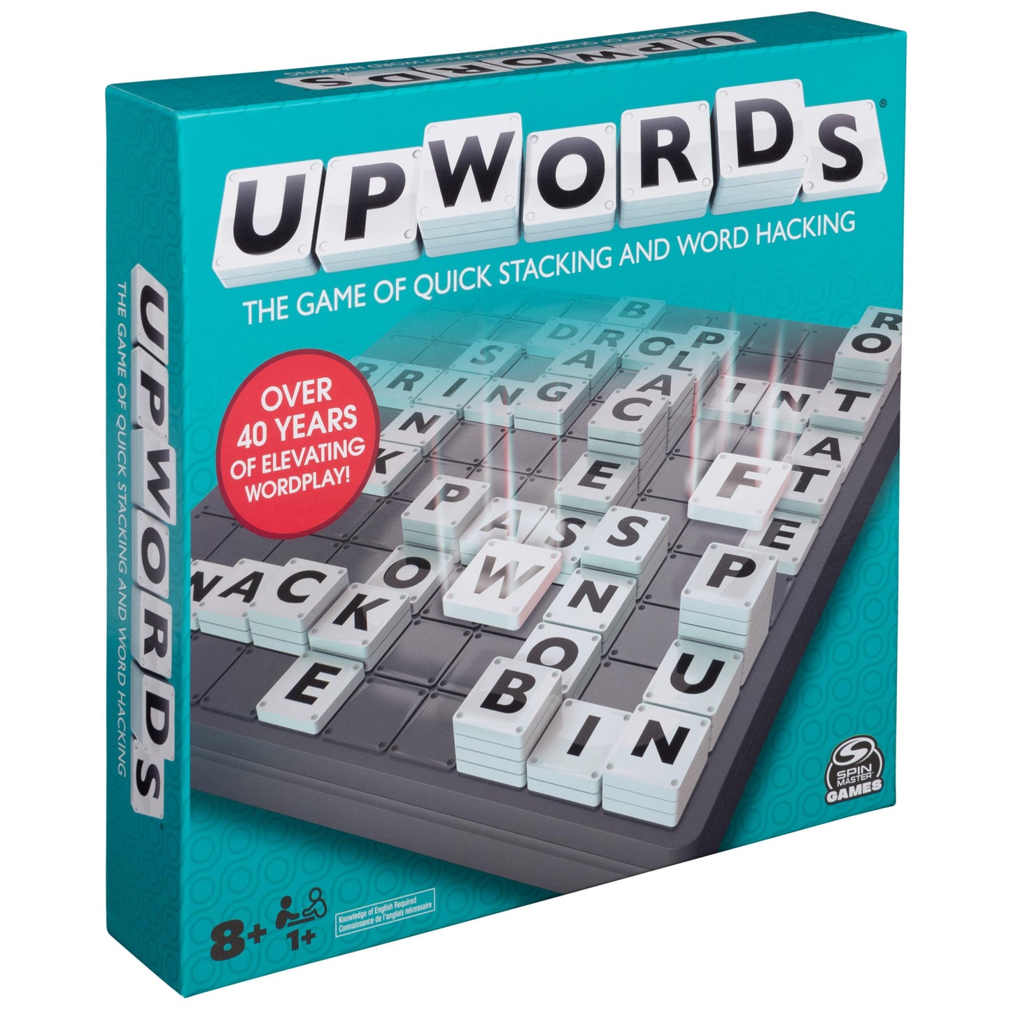 Upwords, juego de palabras con fichas de letras apilables y tablero de juego giratorio, nueva versión 2023 | Juegos para la noche de juegos en familia | Juegos familiares, para adultos y niños de 8 años en adelante
