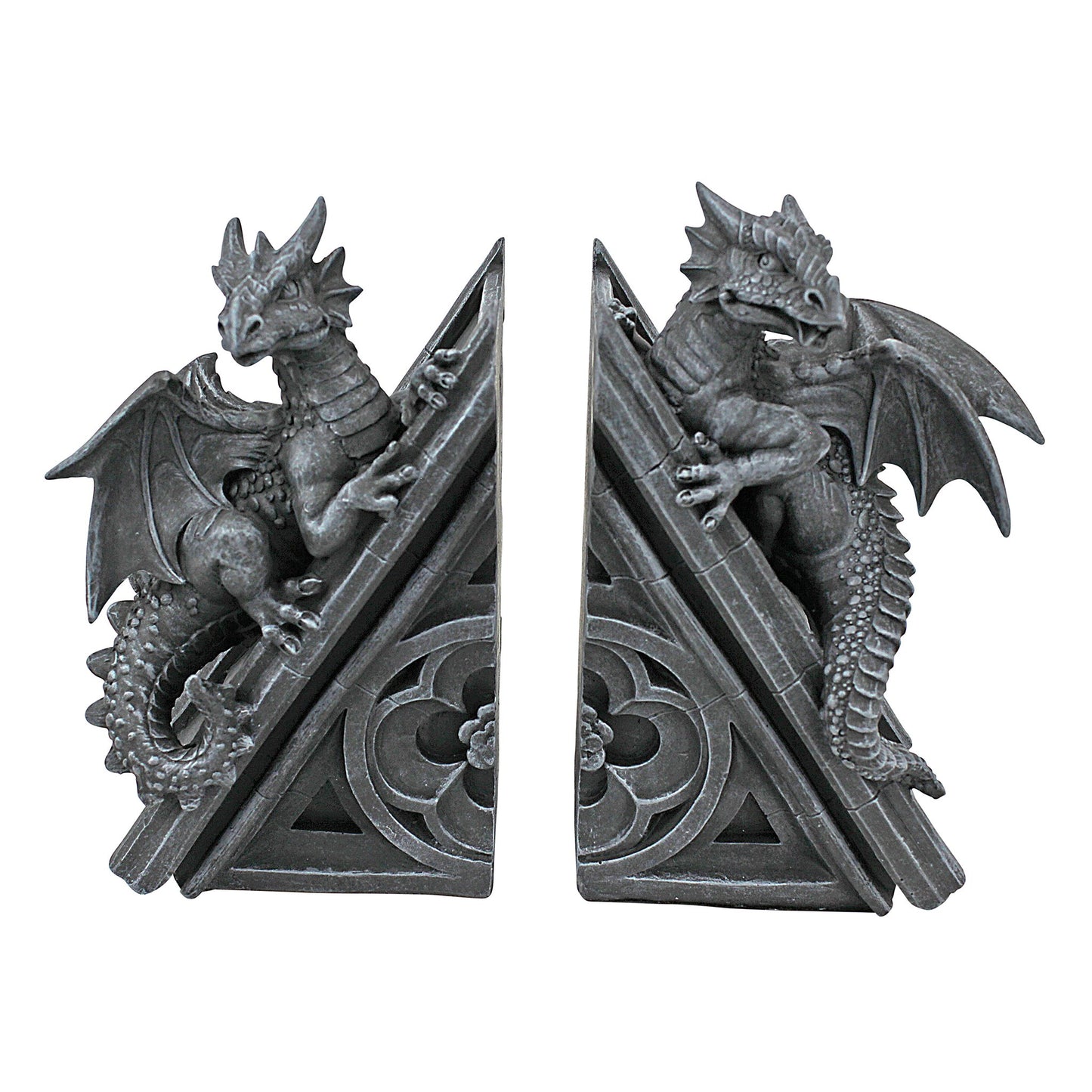 Design Toscano Sujetalibros escultóricos con dragones de castillo gótico