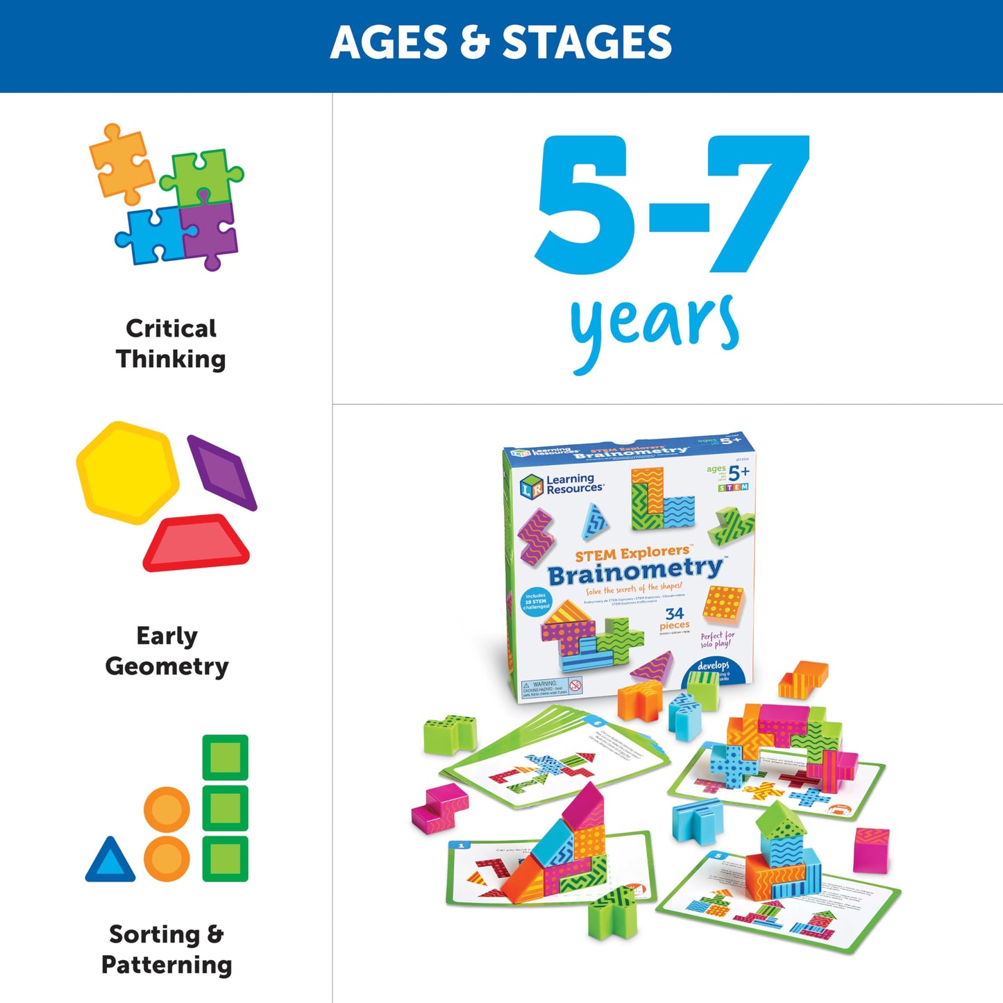 Learning Resources STEM Explorers Brainometría - 34 piezas, edades 5+ juguetes STEM para niños, juguetes y juegos de rompecabezas, juegos de jardín de infantes, regreso a la escuela
