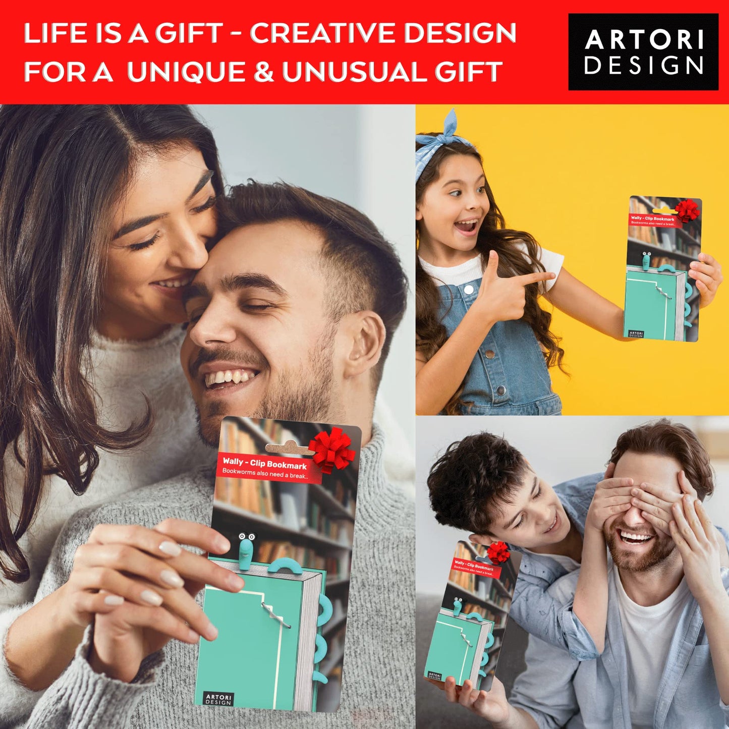 Marcapáginas con clip para niños, estudiantes, mujeres y hombres, Wally The Bookworm, bonito marcapáginas y soporte para páginas, idea de regalo única, divertido marcador de libros y accesorio de lectura para amantes de los libros (turquesa)