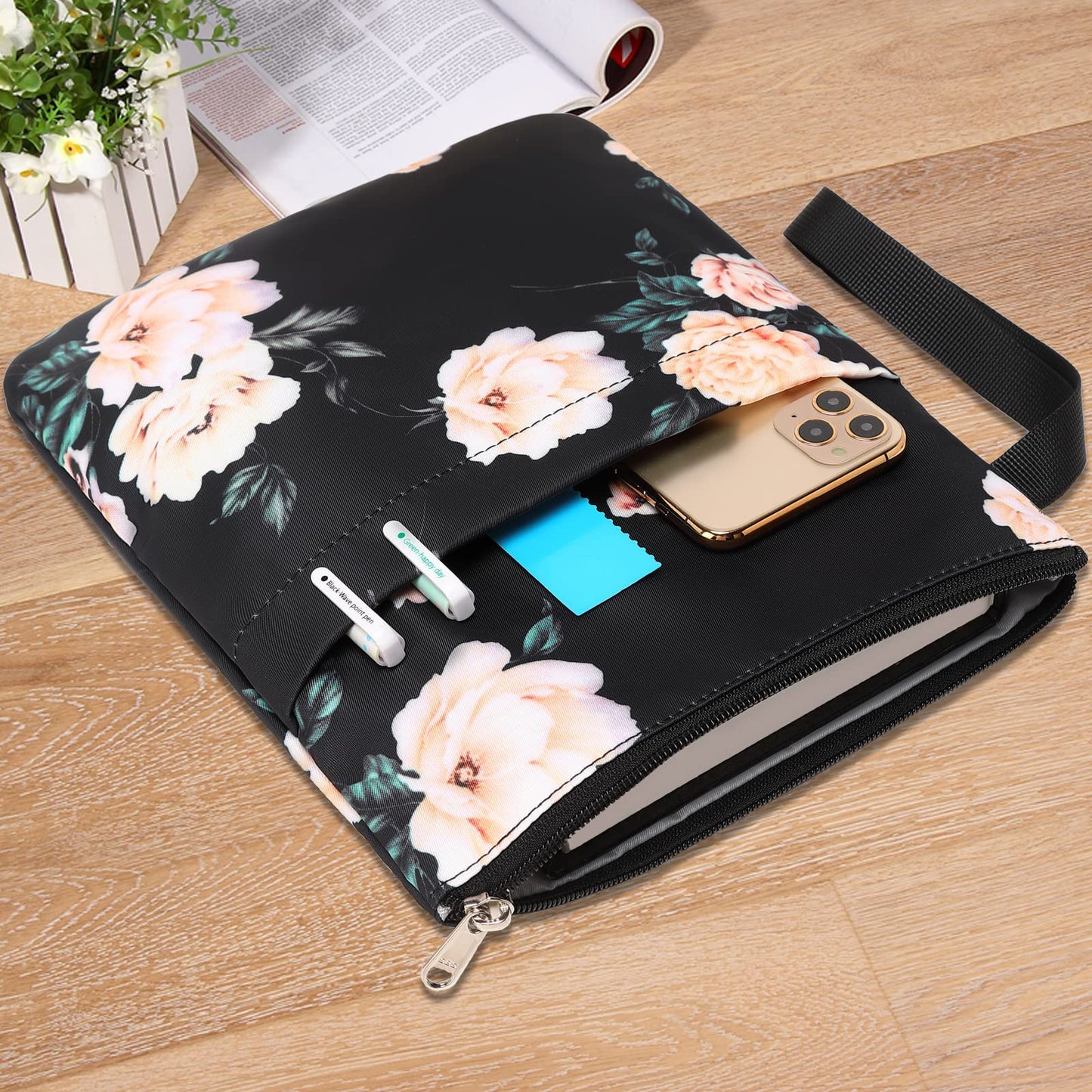 Funda para libros, protector de libros, estampado floral, con cremallera, tela lavable para adolescentes, adultos, amantes de los libros, profesores, estudiantes (mediano, 11 x 8,7 pulgadas)