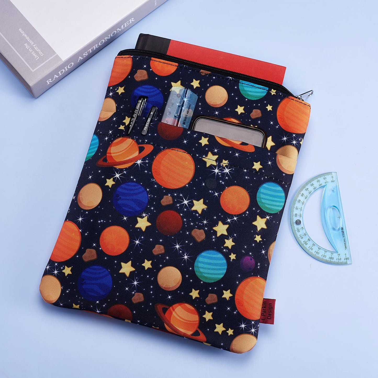 Funda para libros Galaxy Space Protector de libros, fundas para libros de bolsillo, tela lavable, fundas para libros con cremallera, regalo de libro mediano de 11 pulgadas x 8,7 pulgadas