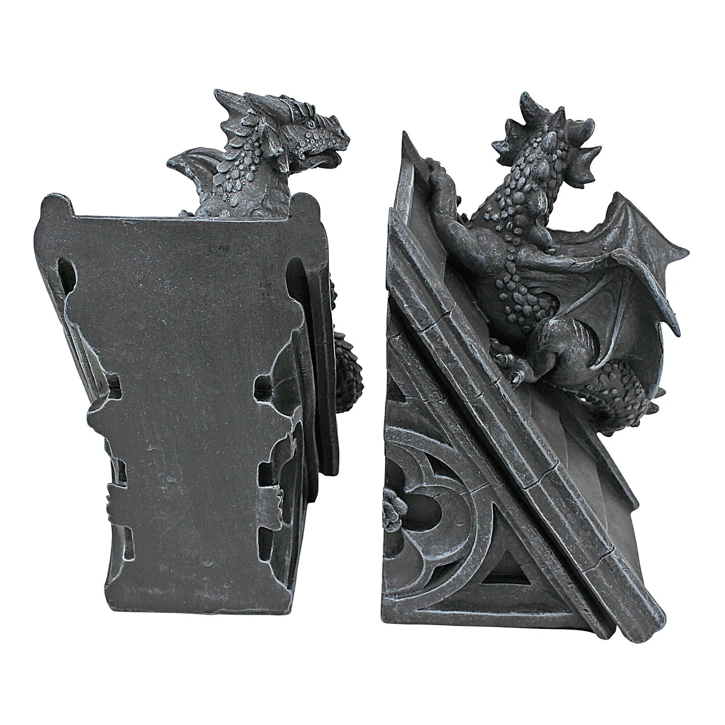Design Toscano Sujetalibros escultóricos con dragones de castillo gótico