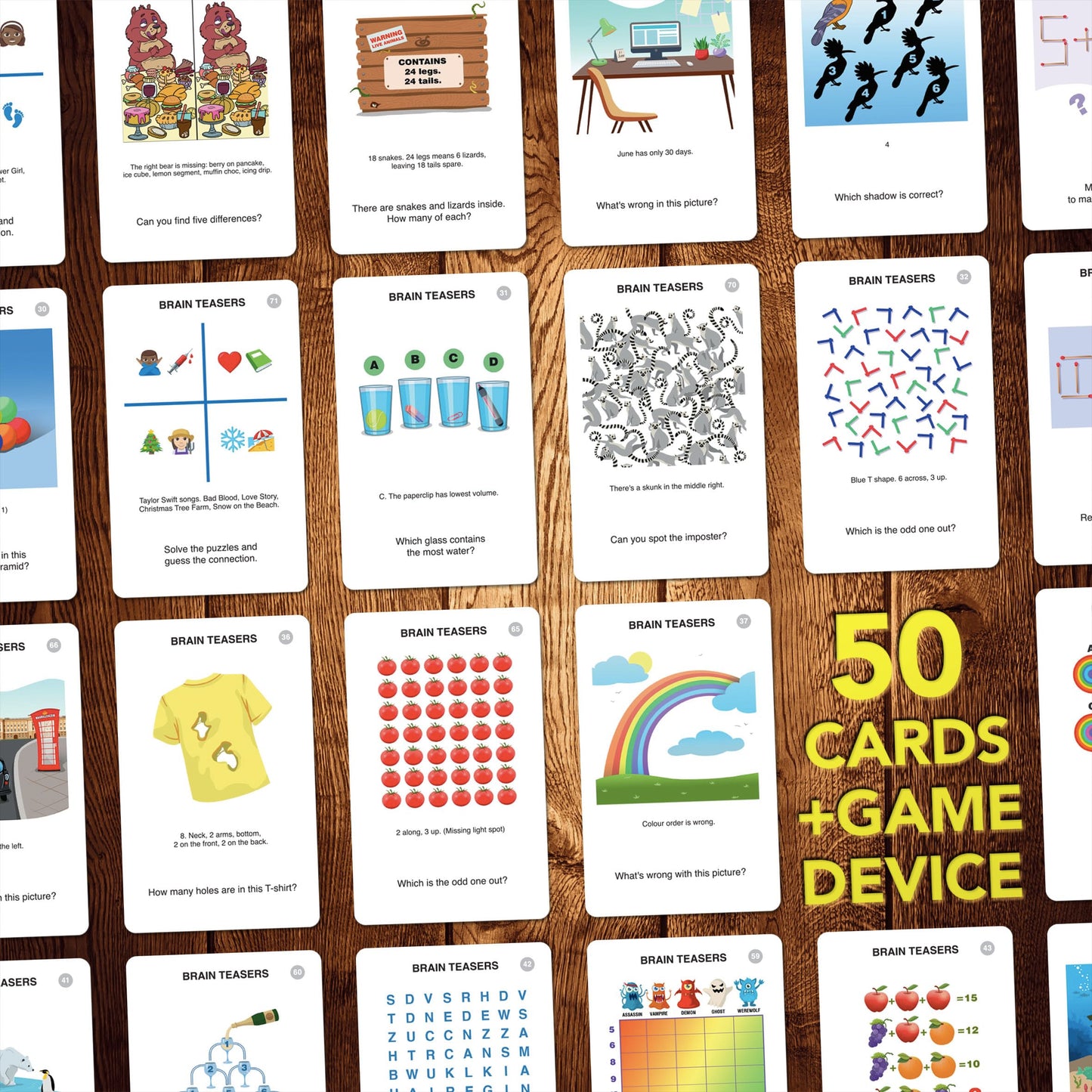 Juego de viaje 100 PICS Brain Teasers - Resuelve 100 rompecabezas | Tarjetas flash con estuche de revelación de diapositivas | Juego de cartas, regalo, relleno de calcetines | Horas de diversión para niños y adultos | Edad 6+