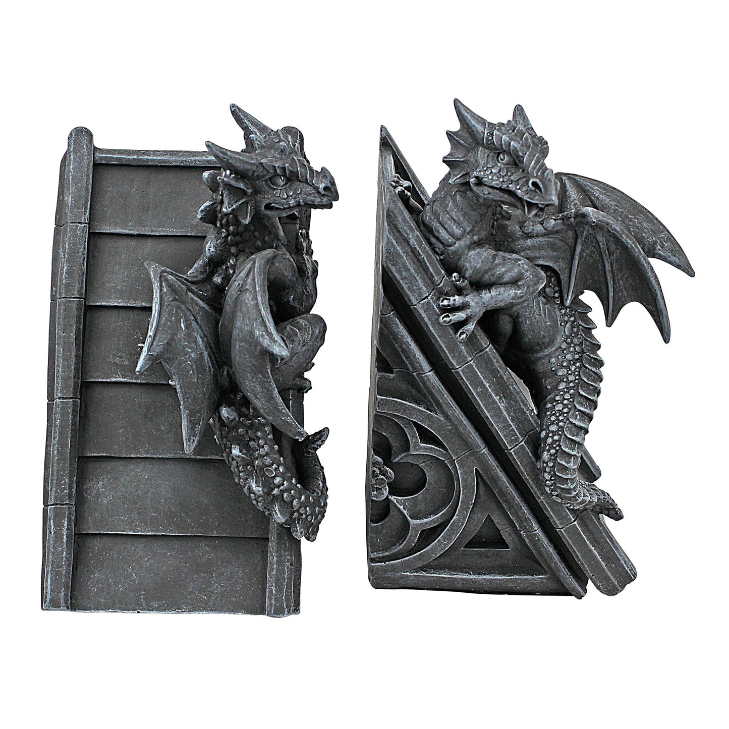 Design Toscano Sujetalibros escultóricos con dragones de castillo gótico