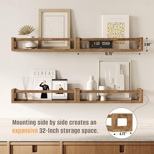 TidyCorner Thickened Floating Shelves for Wall - Nursery Bookshelf, Versatile Wall-Mounted Kids Book Shelf for Room Decor, Ideal for Books, Toys, Spice Rack - Natural Walnut Brown