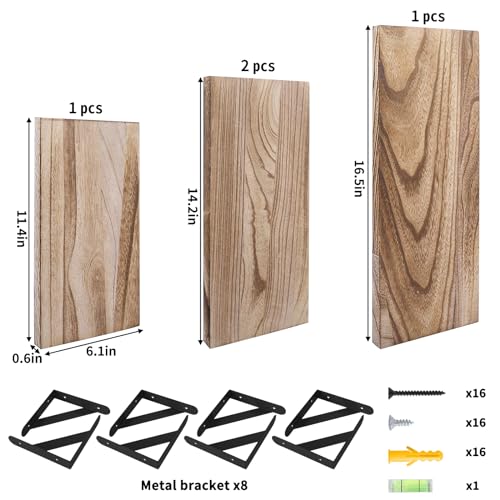 YGEOMER 浮动搁板，质朴木质搁板，4 套壁挂式搁板，适用于浴室装饰、卧室、客厅和植物（碳化黑）