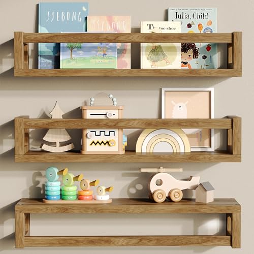 TidyCorner Thickened Floating Shelves for Wall - Nursery Bookshelf, Versatile Wall-Mounted Kids Book Shelf for Room Decor, Ideal for Books, Toys, Spice Rack - Natural Walnut Brown