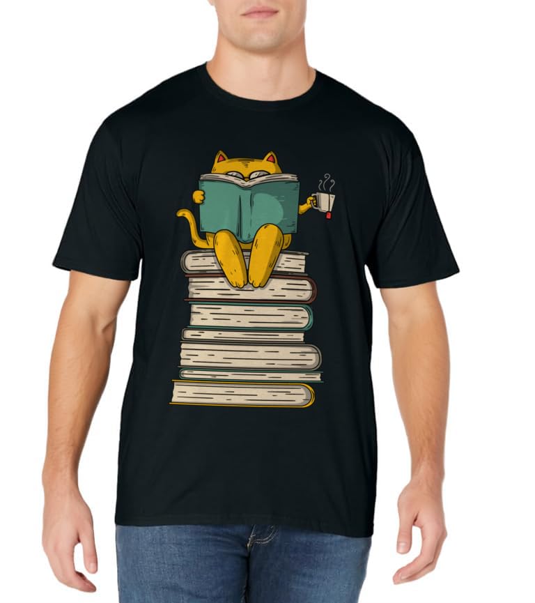 Reading Cat - Funny Book & Tea Lover Gift Short Sleeve T-Shirt