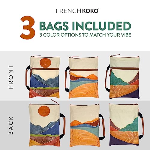 French KOKO 3-Piece Waterproof Book Carrier, Book Protector Pouch with Zipper Pocket and Handle, Paperback Protector Book Carrier Book Travel Book Cover Case Book Carrying Case Boho Desert Dreams