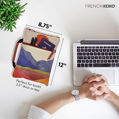 French KOKO 3-Piece Waterproof Book Carrier, Book Protector Pouch with Zipper Pocket and Handle, Paperback Protector Book Carrier Book Travel Book Cover Case Book Carrying Case Boho Desert Dreams