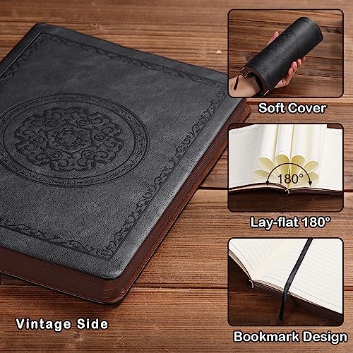 Fetinar 300 Pages Lined Journal Notebook,Softcover Leather Lined Journal Notebook for Women Men,300 Pages Notebook for Travel,Business,Work,Office,School Note Taking,5.7'' X 8.3'',Black