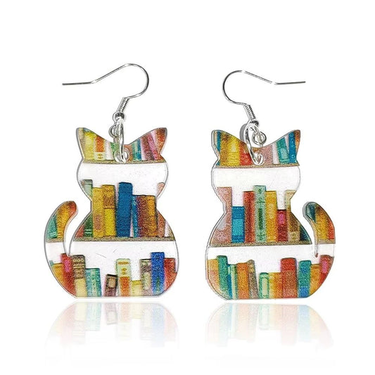 twinkle eye Cat Book Earrings Acrylic Book Dangle Earrings Cat Lover Gifts Book Lover Gifts for Women Librarian Back To School Gifts For Teacher