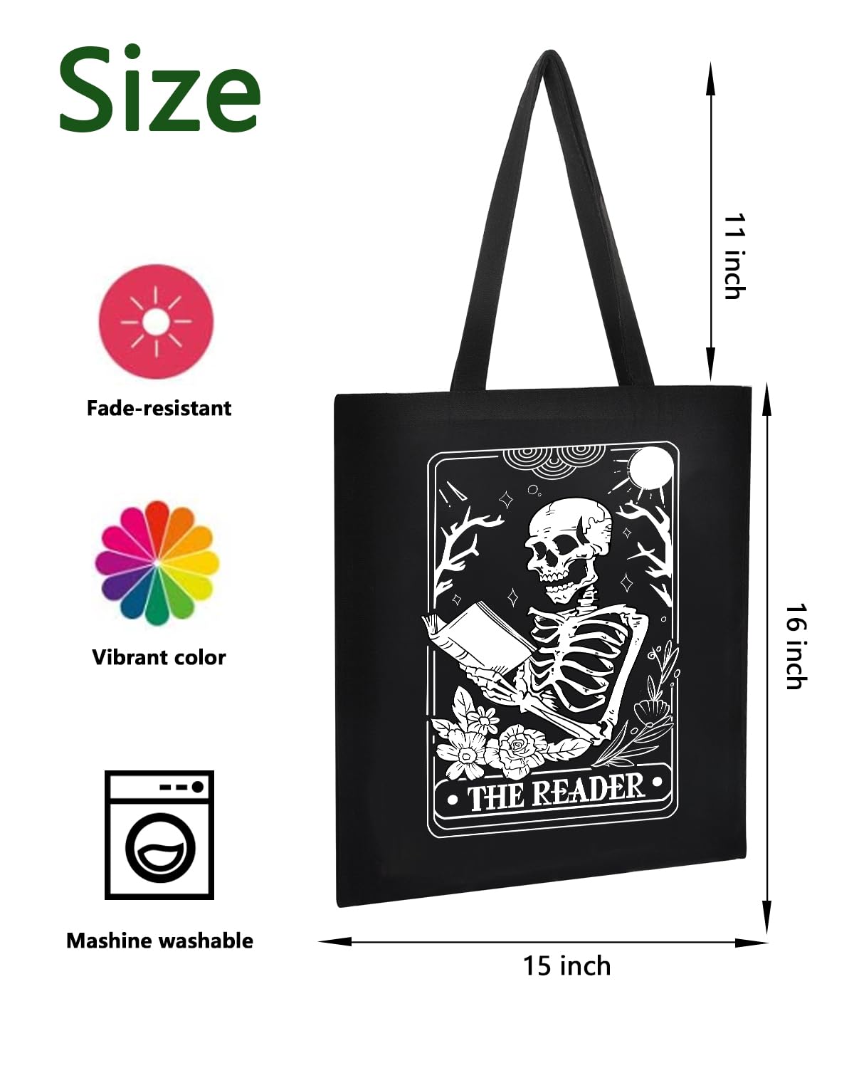 AUSVKAI Canvas Tote Bag Aesthetic for Women, Cute Book&skull Reusable Cloth Cotton Bags for College Shopping Beach Grocery Trendy Gifts