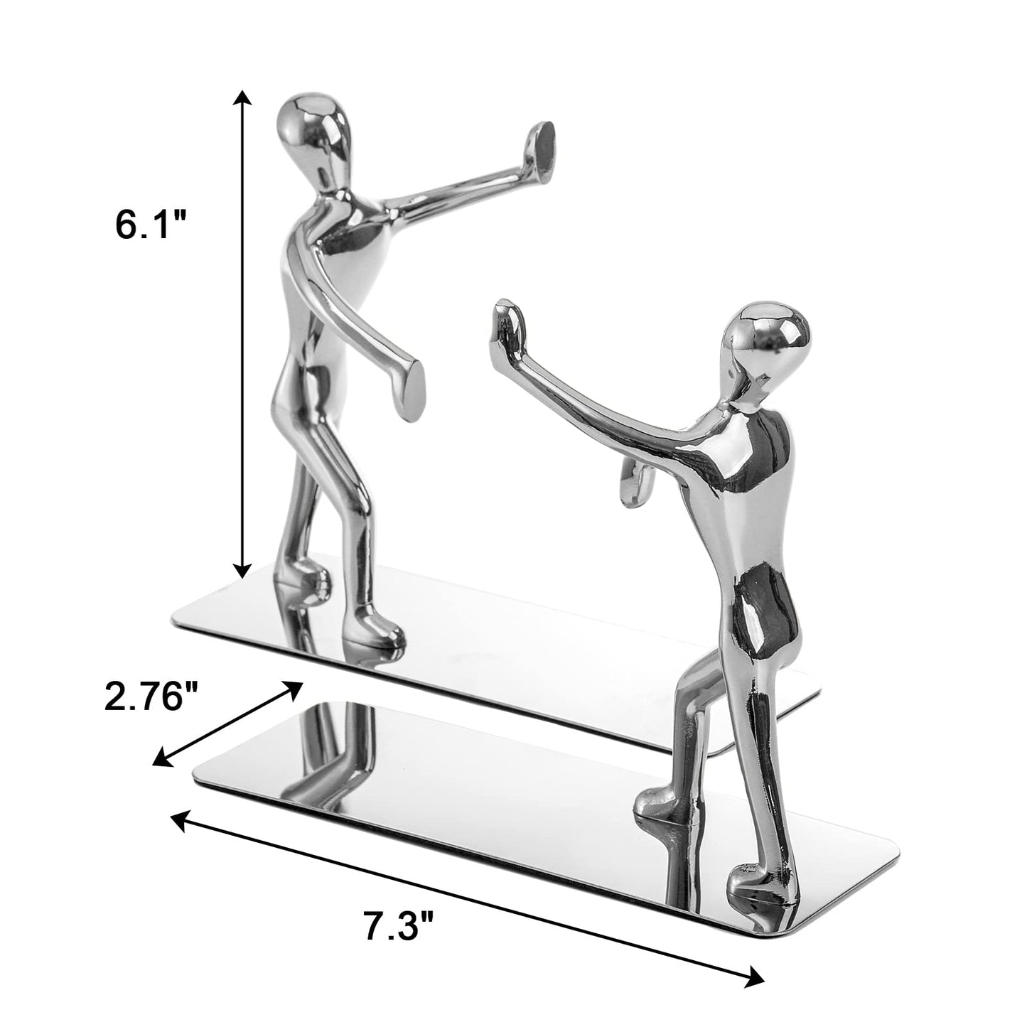 Fasmov Heavy Duty Stainless Steel Man Bookends Nonskid Bookends Art Bookend,1 Pair(Silver)