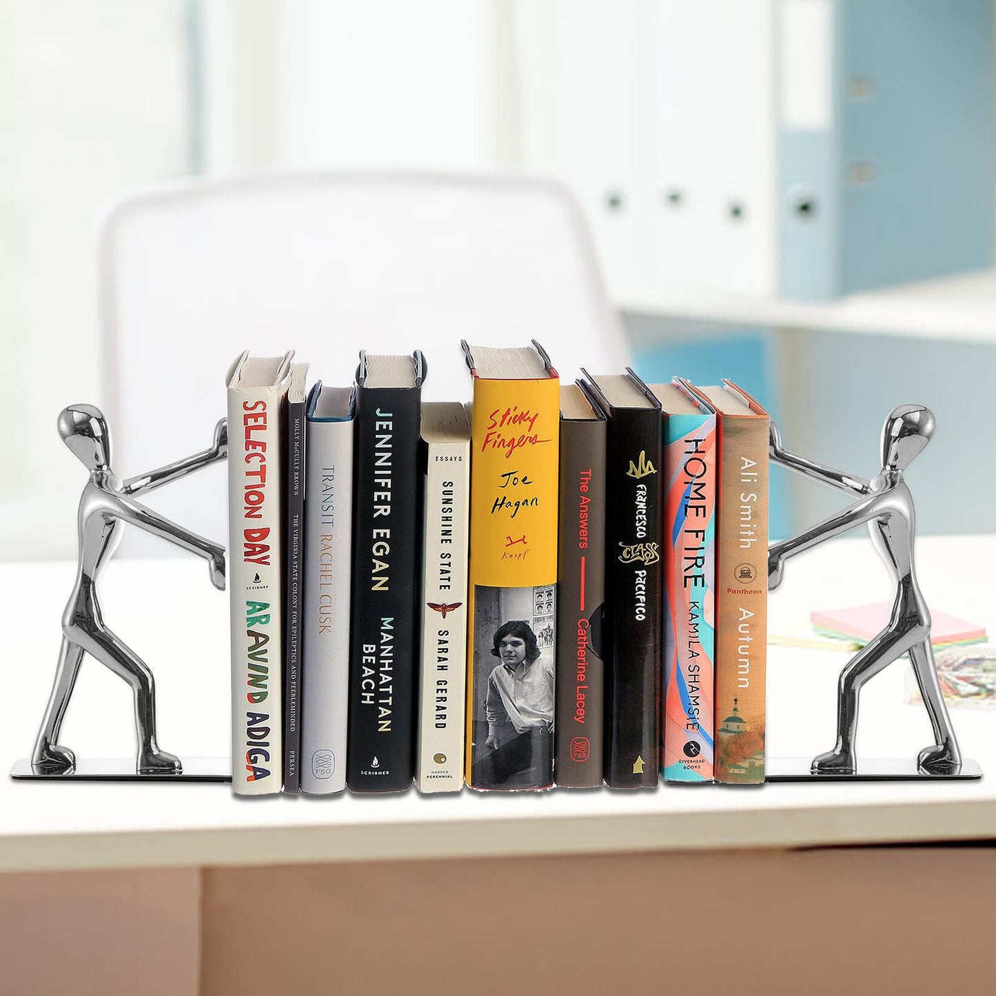 Fasmov Heavy Duty Stainless Steel Man Bookends Nonskid Bookends Art Bookend,1 Pair(Silver)