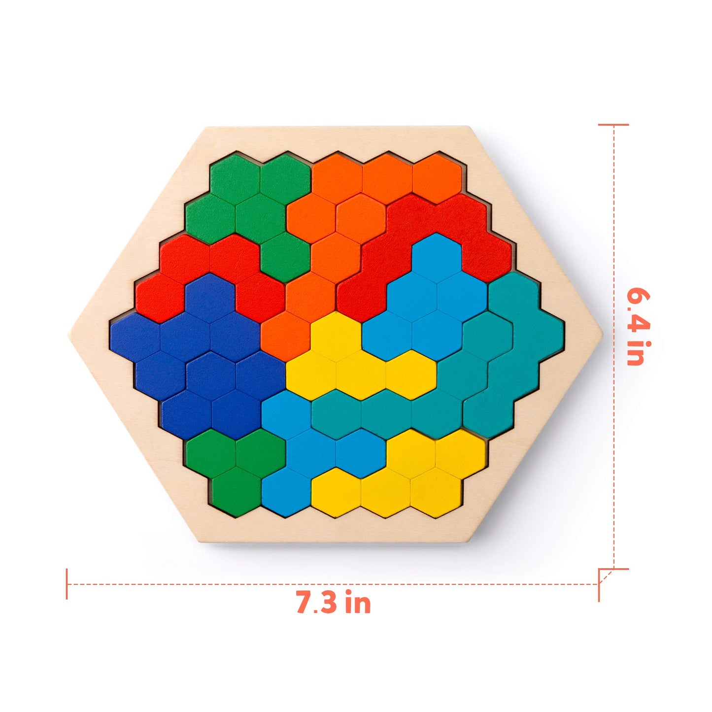 Coogam Wooden Hexagon Puzzle for Kid Adults - Shape Pattern Block Tangram Brain Teaser Toy Geometry Logic IQ Game STEM Montessori Educational Gift for All Ages Challenge