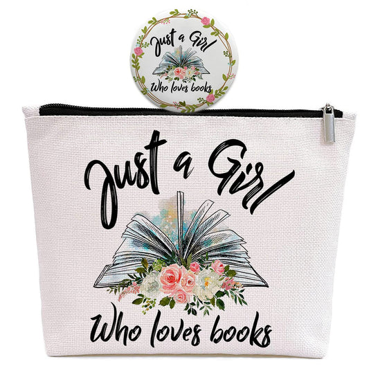 GevGuxLuo Book Lovers Gifts, Book Makeup Bag for Women with Mirror, Birthday Gifts for Daughter Sister Bestie Librarian Readers Who Loves Books, Bookish Gifts Cosmetic Bag Zipper Pouch for Book Lovers