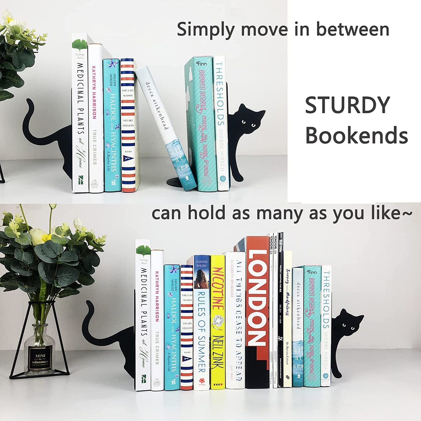 PandS Black Cat Book Ends - Decorative Bookend for Shelves,Book Holder for Desktop, Cute Animal Decor for Home & Office, Gift for Cat Lovers Heavy Duty