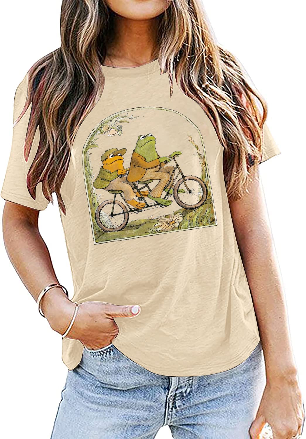 Camisa de rana para mujer, camiseta clásica de libro, camiseta gráfica vintage, camiseta para amantes de los libros, camiseta divertida para profesor (S, albaricoque)