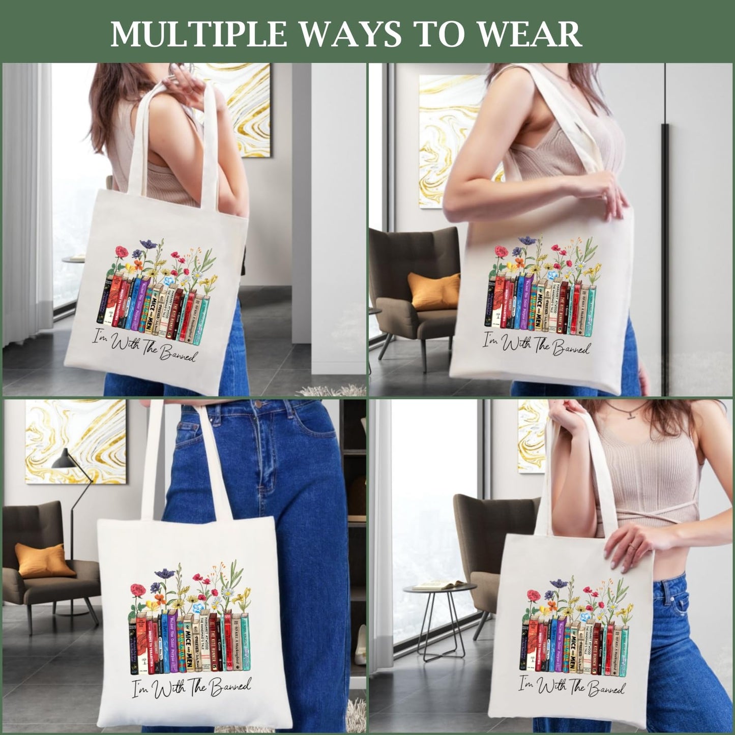 Andeiltech Canvas Aesthetic Tote Bag for Women with Inner Pocket Totes Shoulder Book Bag Shopping Reusable Grocery Bags