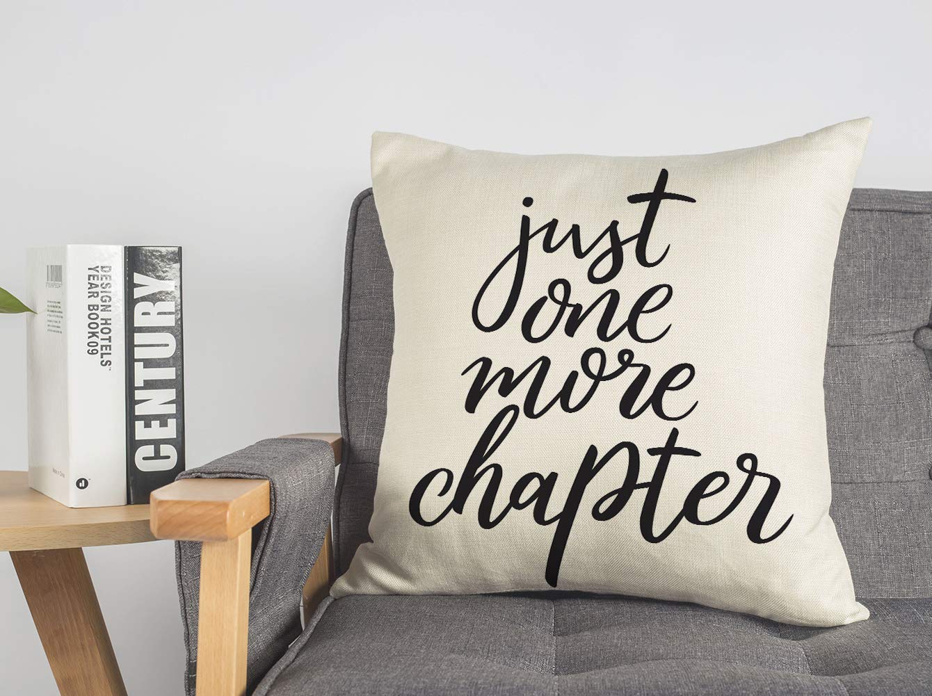 Just One More Chapter Throw Pillow Case Cushion Cover Book Lovers Linen 18 x 18 Inch