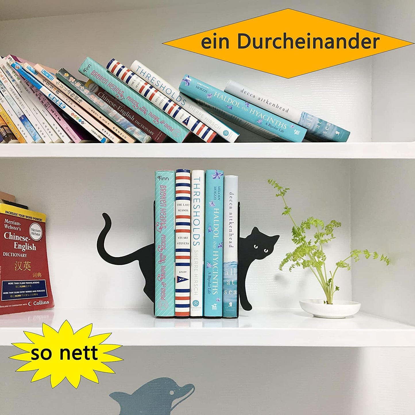 PandS Black Cat Book Ends - Decorative Bookend for Shelves,Book Holder for Desktop, Cute Animal Decor for Home & Office, Gift for Cat Lovers Heavy Duty