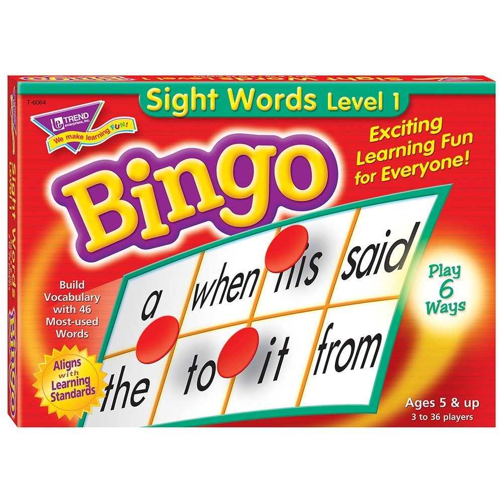 EMPRESAS DE TENDENCIA: Juego de bingo Sight Words nivel 1, forma emocionante para que todos aprendan, juegue de 6 maneras diferentes, ideal para aulas y en casa, de 3 a 36 jugadores, para edades de 5 años en adelante