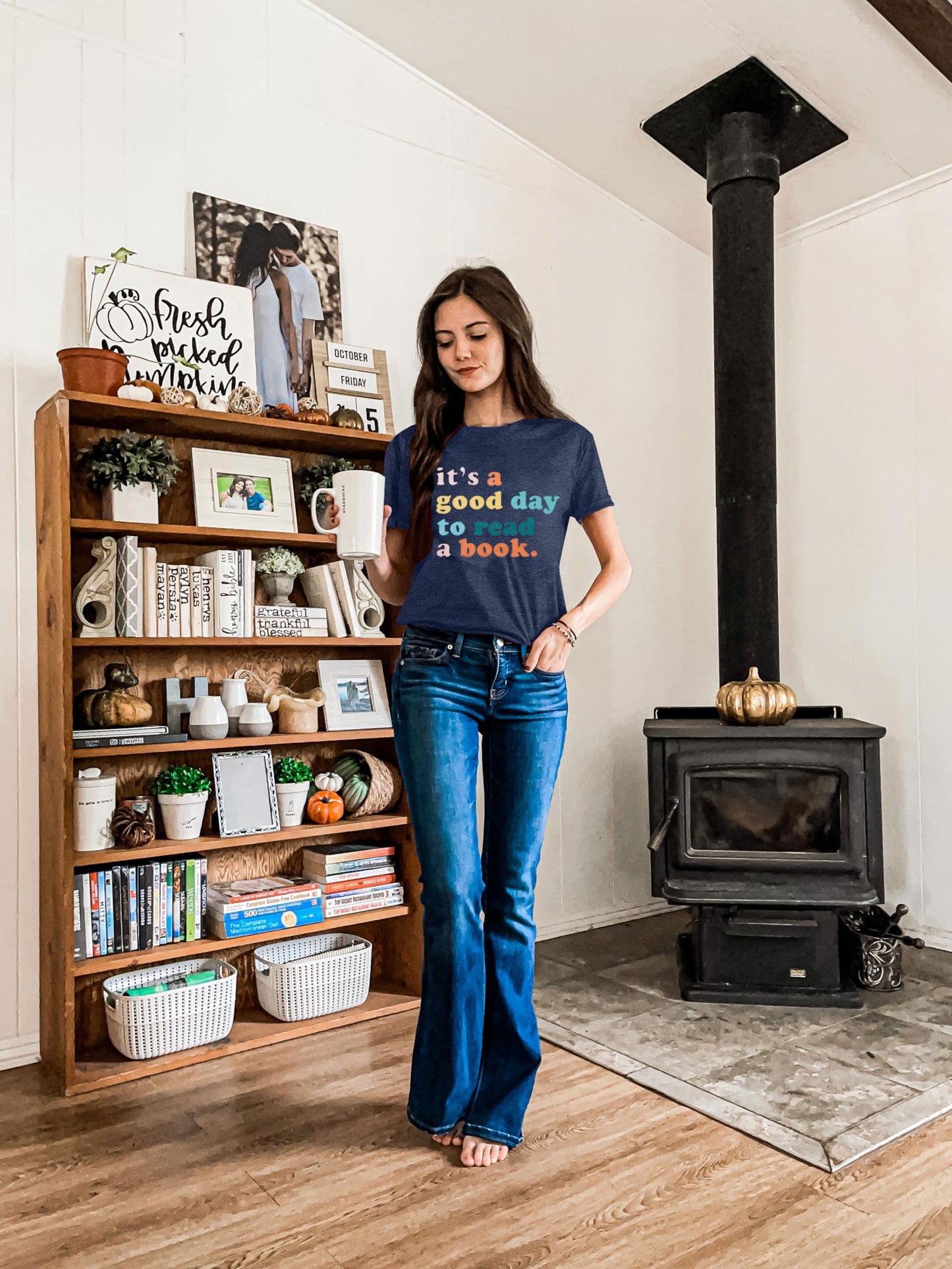 Teacher Shirts Women It's a Good Day to Read a Book Letter Print Graphic Tee Reading Book Shirt Book Lovers Gift Tops Dark Blue