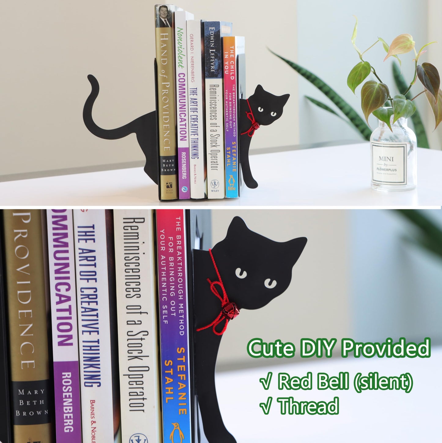 PandS Black Cat Book Ends - Decorative Bookend for Shelves,Book Holder for Desktop, Cute Animal Decor for Home & Office, Gift for Cat Lovers Heavy Duty