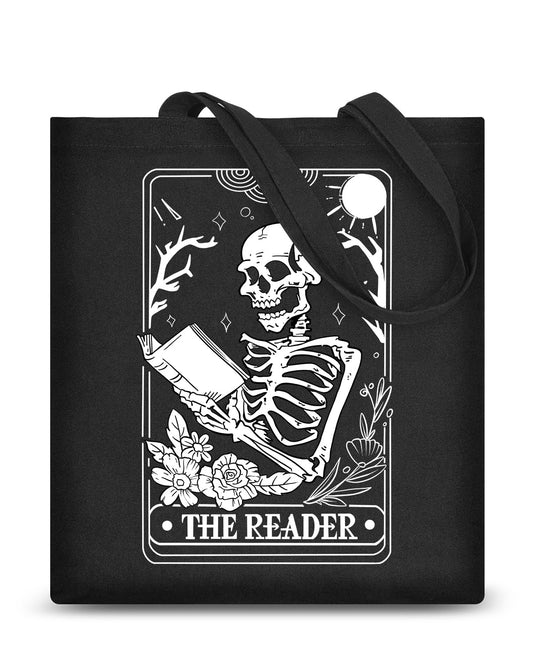 AUSVKAI Canvas Tote Bag Aesthetic for Women, Cute Book&skull Reusable Cloth Cotton Bags for College Shopping Beach Grocery Trendy Gifts